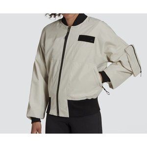 adidas Parley Bomber Jacket Khaki Beige Women’s Size L HT3404 NWT